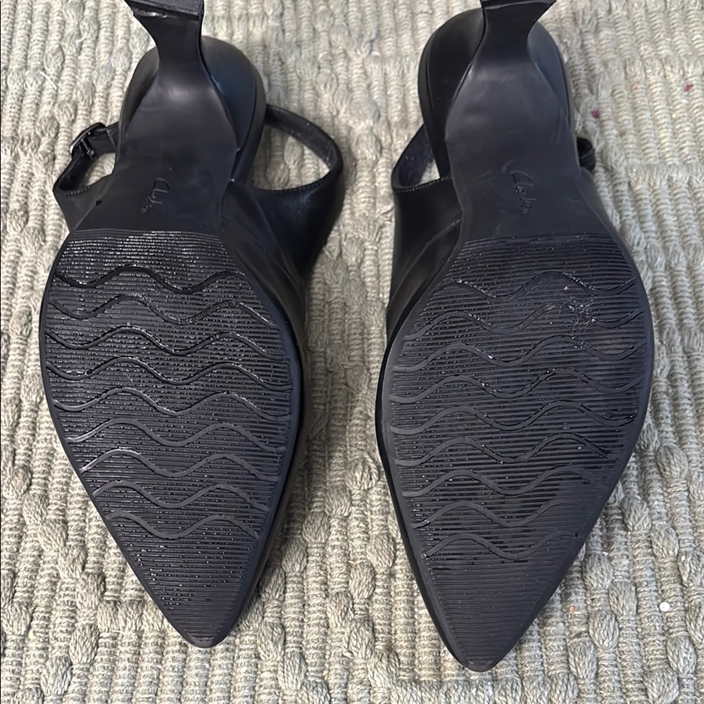 Clarks Black Heeled Slingback Shoes - Picture 9 of 10